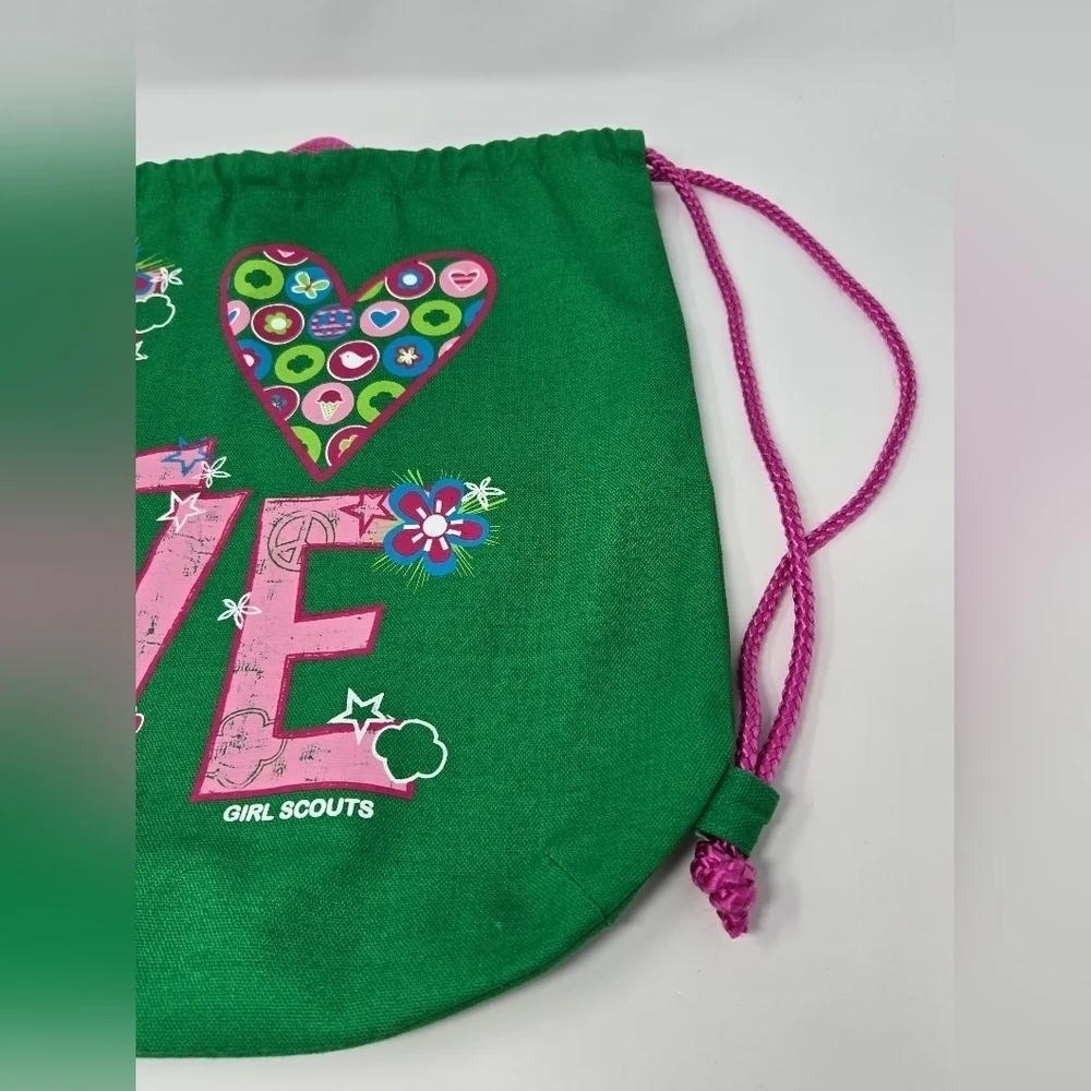 GIRL SCOUTS LOT OF 2 TOTE BAG & BACKPACK GREEN & PINK COTTON BLEND BRIDGING GIFT